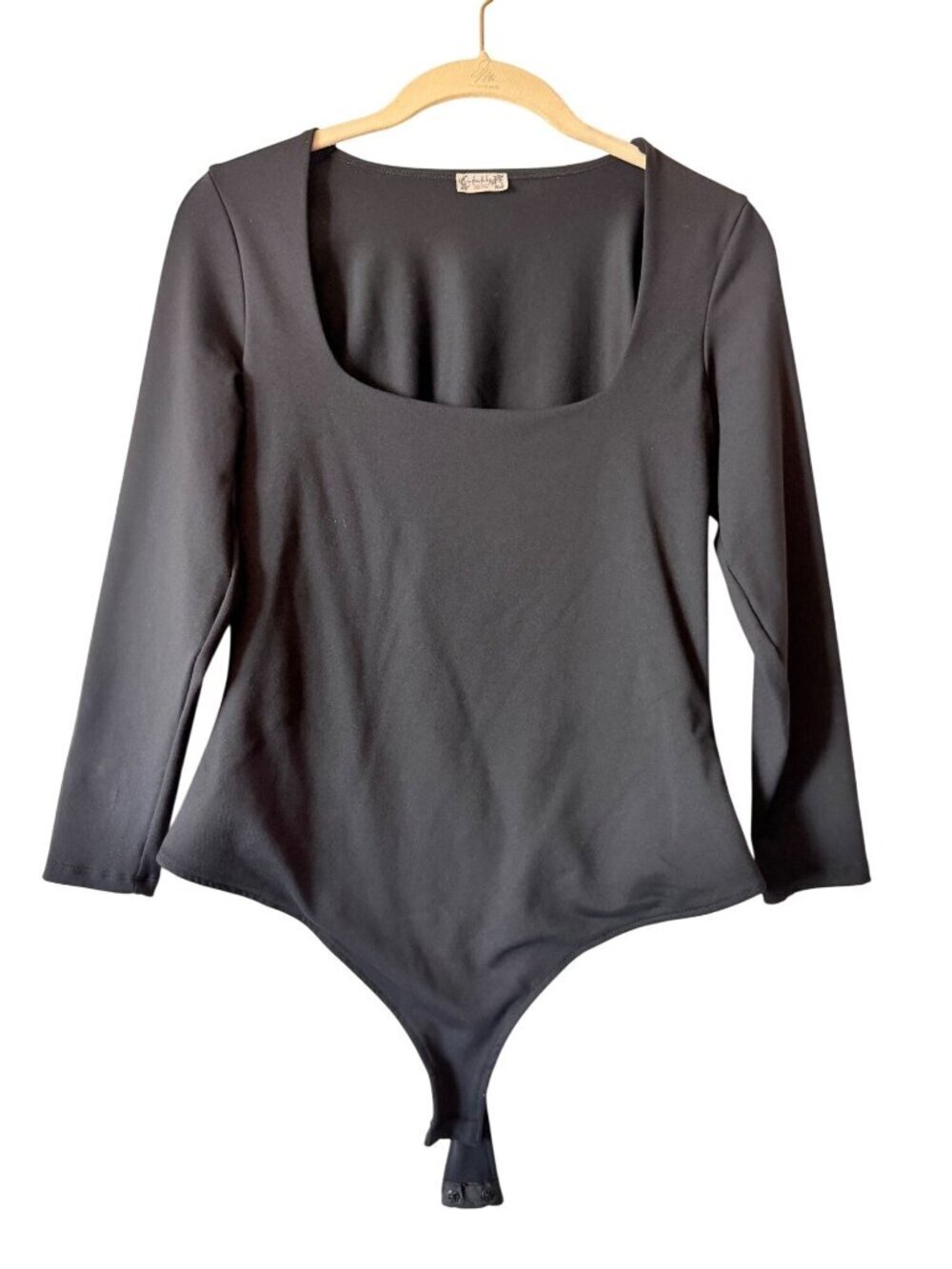 Intimately Free People Black Long Sleeve Bodysuit With Snap Thong Closure Medium